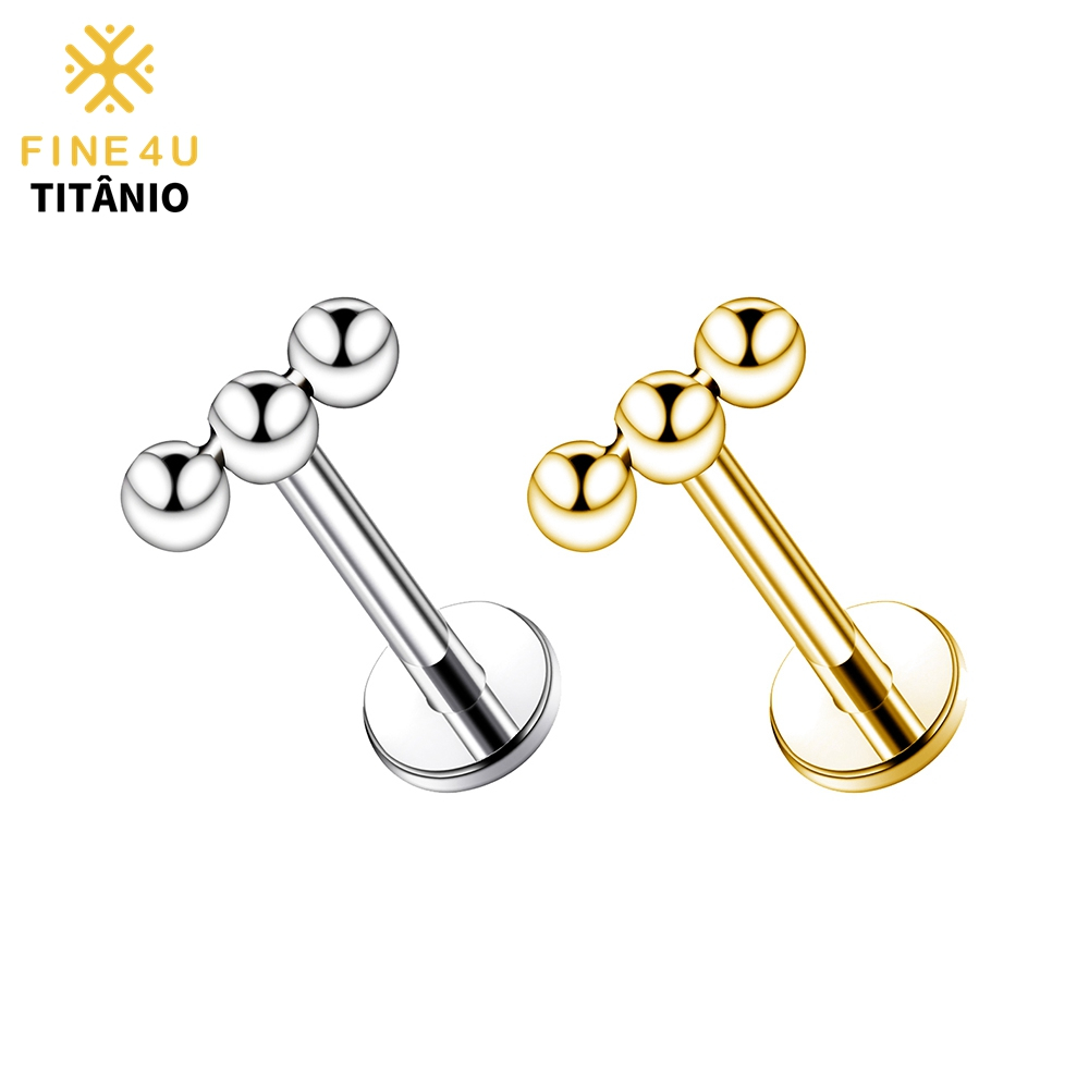 FIEN4U Piercing Titânio Triple Bead Labret Cartilagem Helix Conch Tragus Agulha Hipoalergênica em Oferta na Shopee