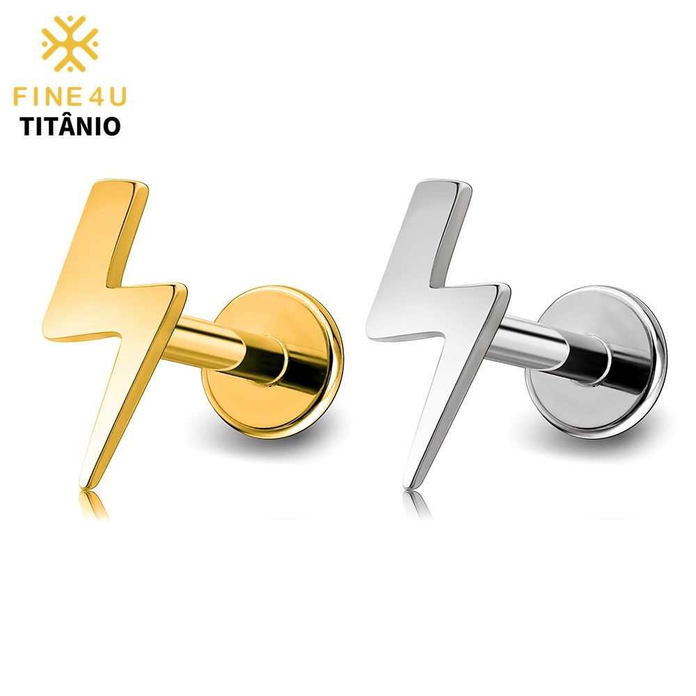 FINE4U 100% Piericng Titânio Raio Labret PVD Para Tragus Helix Flat Conch Lóbulo Hipoalergênico em Oferta na Shopee