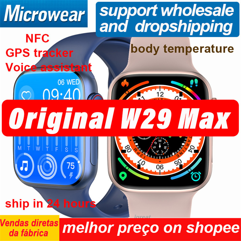 Microwear W29 Max Smart Watch Series 9 Bluetooth Call Siri NFC Monitor De Temperatura Corporal Jogo De Sentimento Real Rastreador GPS Iwo Smartwatch