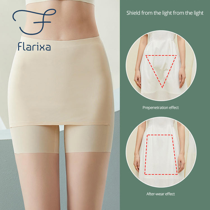 Flarixa Mulher Calção De Segurança De Seda Gelada Cintura Alta Dupla Camada Sob Saia Slim Fit Calça Sem Costura Verão Boyshorts