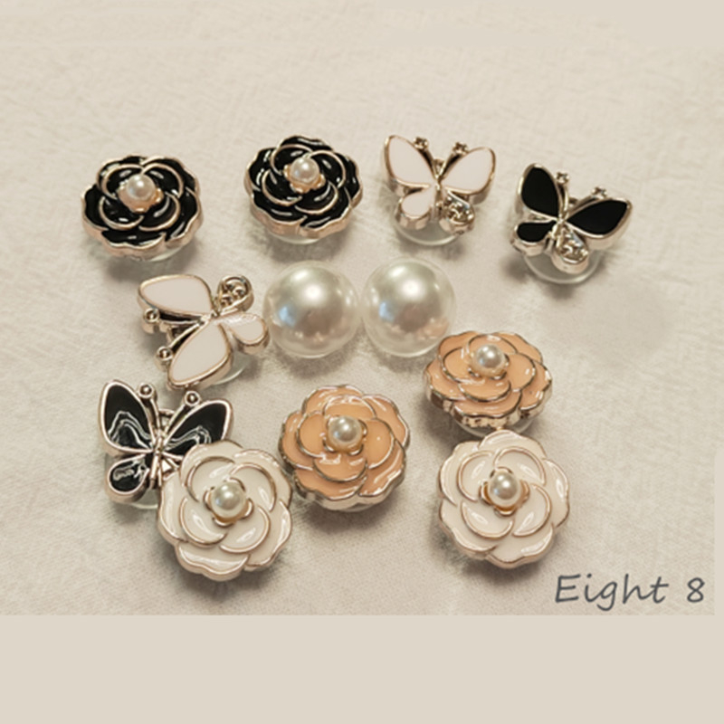 12 Pçs/set Camélia Borboleta Série Acessórios De Sapato Criativo Bonito DIY Flores Padrão De Pérola Sapatos Fivela/Botão