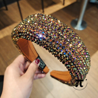 Novo Estilo ins Rhinestone Fita de cabeça com frisos largos Esponja Espessada Fita de cabeça de Esponja Sólida Cor Fita de cabeça feminina All-Match Fashion