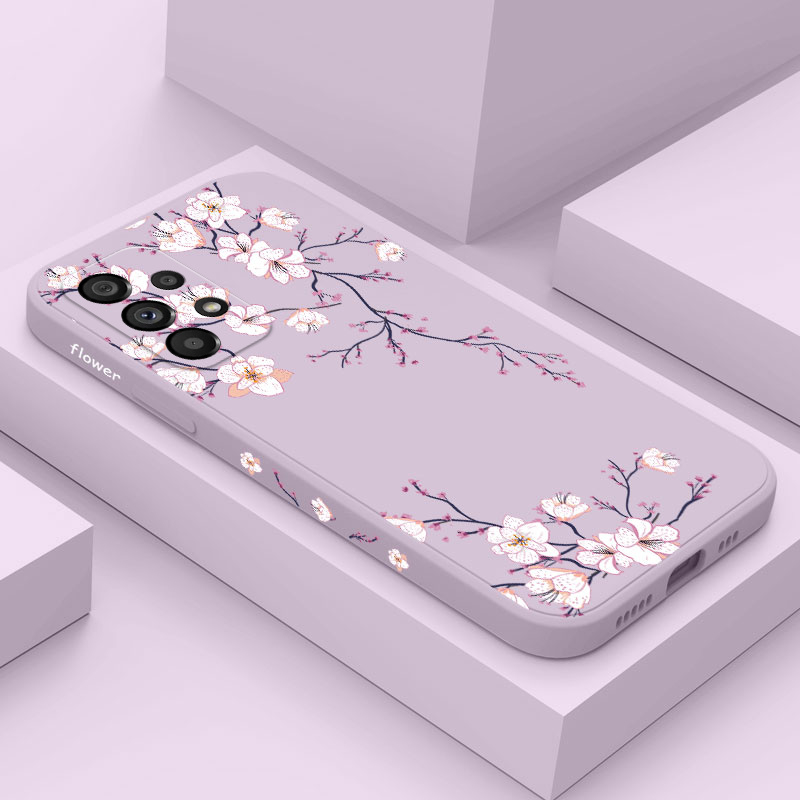 Caixa De Telefone Com Flor De Ameixa Para Samsung Galaxy A54 A34 A24 A14 A04 A04S A04E 4G 5G Capa De Silicone Líquido Padrão Lateral