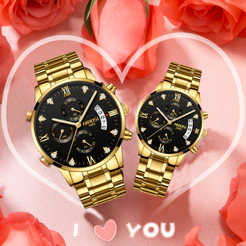 Conjunto De Relógios De Casal NIBOSI Com Calendário De Data Temporizador Luminoso Moda À Prova D'água Diamante Brilhante Relógio Masculino E Feminino