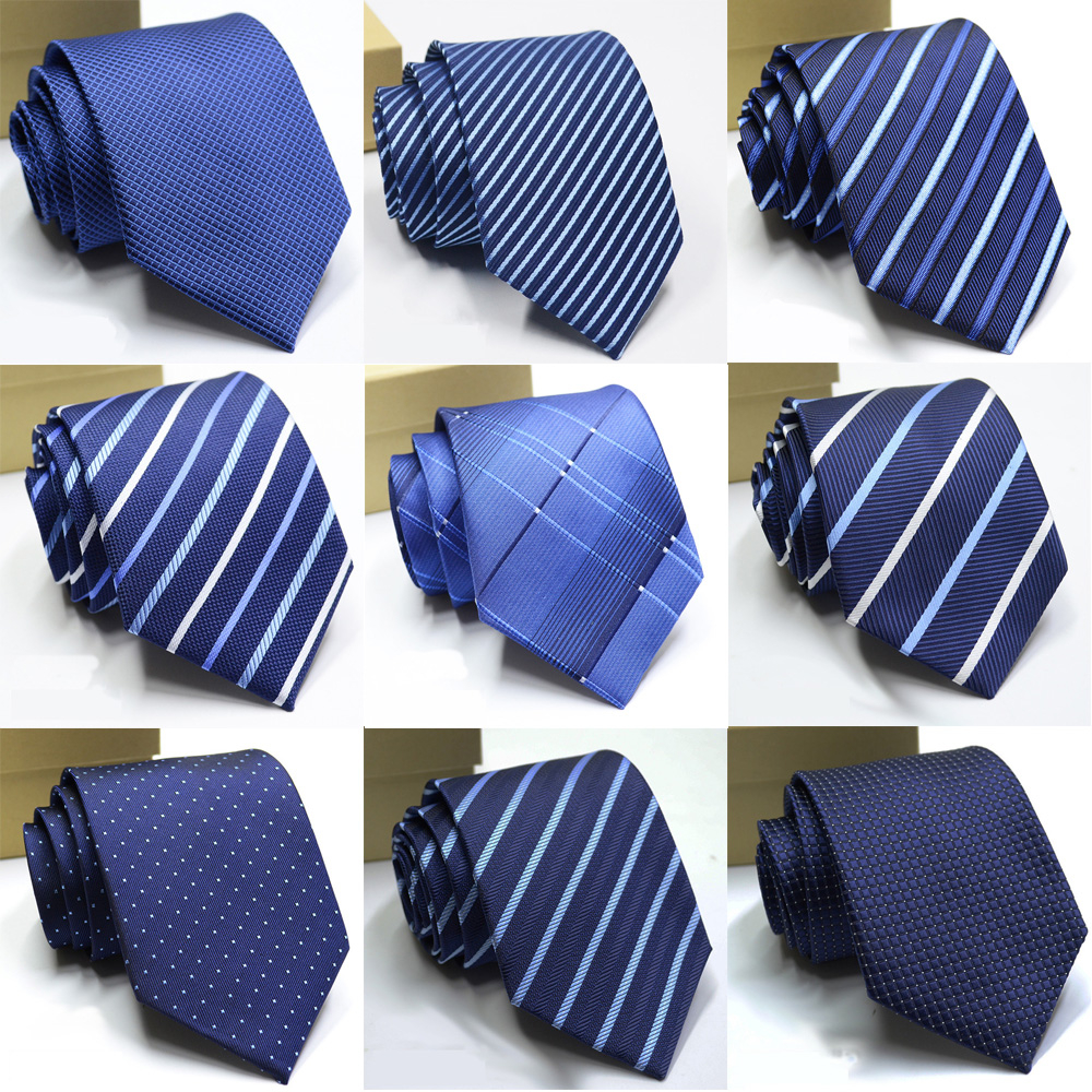 Gravata Masculina Clássica 8CM Azul Gravatas Jacquard Tecido Listras Bolinhas Pescoço Para Festa De Casamento Negócios em Oferta na Shopee