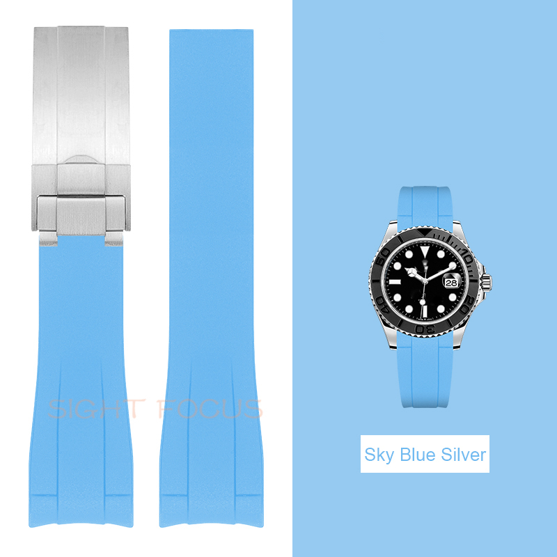 Pulseiras De Relógio De Extremidade De Arco Curvo Azul Celeste De 20 Mm Adequadas Para Rolex Submariner Yacht Master GMT