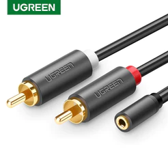 Cabo Aux Ugreen RCA 2 Macho Para Fêmea 3,5mm Jack Adaptador De Áudio 25cm iPhone Edifer Home Cinema DVD Fones De VCD