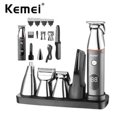 Aparador De Barba Sem Fio Kemei Para O Nariz E Orelhas Elétrico De Barbear 5 Em 1 Kit Multifuncional Homens