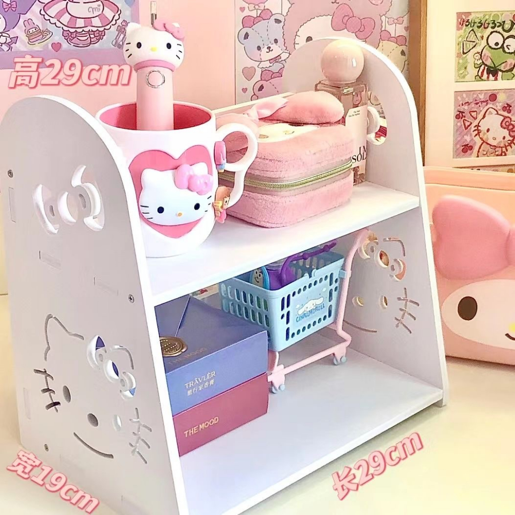 Kit De Acessórios Kawaii Sanrio Kitty Cinnamoroll Prateleira De Beleza Fofinha Cama Maquiagem Organizador De Banheiro Rack De Armazenamento