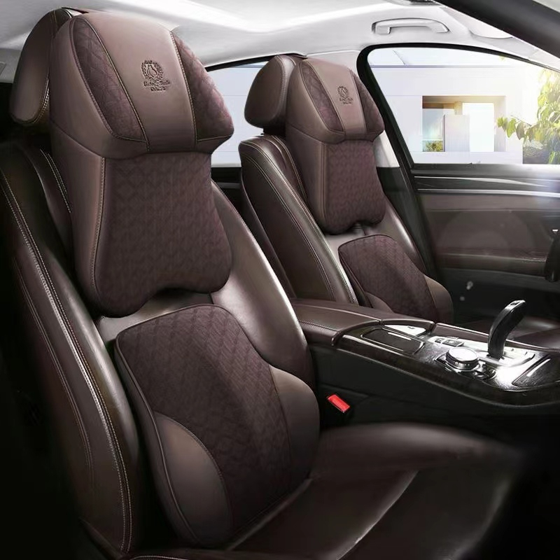 Encosto de cabeça do carro 5D couro grau aviação + espuma de memória almofada lombar capa de assento confortável respirá