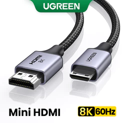 Cabo UGREEN Mini HDMI 2.1 8K/60Hz Para Macho Suporte HDR HDCP 2.3 3D Dolby Áudio Câmera Projetor Portátil PC Monitor