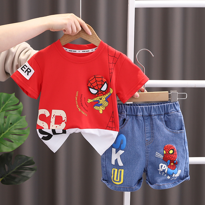 Roupas De Verão Para Crianças Meninos Meninas Desenho Animado Camiseta Spideman Calções 2Pcs/Set Casuais De 0-6 Anos em Oferta na Shopee