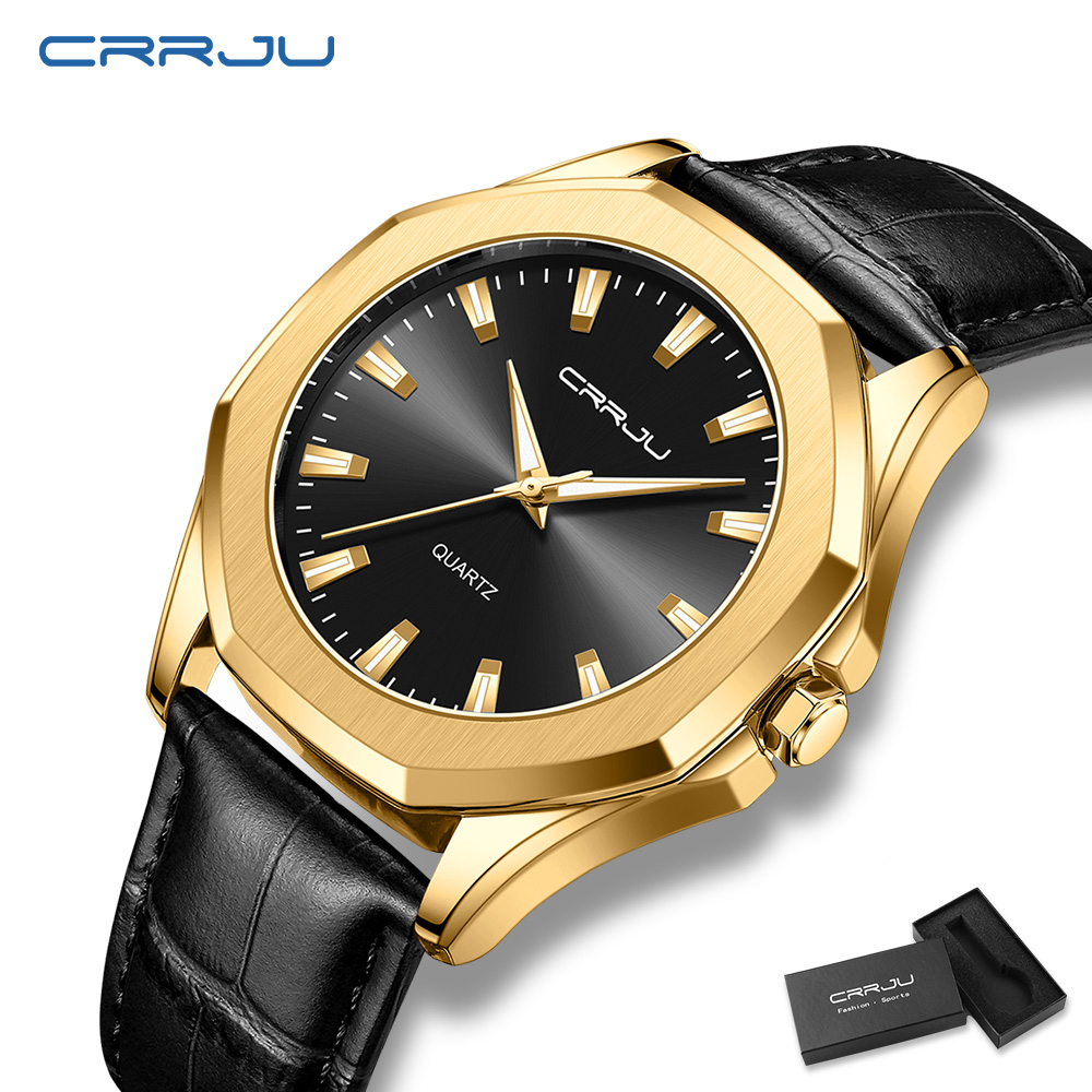 CRRJU Relógios Masculinos Originais Marca De Alta Qualidade Ponteiro Luminoso Discador De Couro Correia Moda Casual Simples Desportiva Quartzo À Prova D'água 5015 em Oferta na Shopee