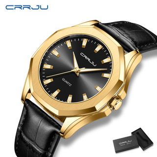 CRRJU Relógios Masculinos Originais Marca De Alta Qualidade Ponteiro Luminoso Discador De Couro Correia Moda Casual Simples Desportiva Quartzo À Prova D