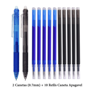 0.7mm Canetas Apagavel Que Apaga Retrátil 2pcs Canetas + 10 Refils
