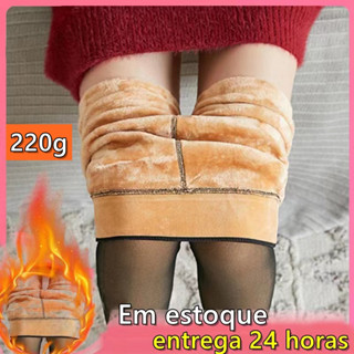 Meia-Calça Térmica De Pelúcia Forrada Translúcida P-G De Lã Grossa Leggings De Inverno Quente Meias Quentes Das Mulheres Super Stretchy Preto Fino