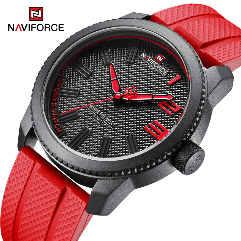 NAVIFORCE 9202T Relógios De Pulso Masculinos Simples Casual Silicone Vermelho De Quartzo À Prova D'água Relógio Marca De Moda em Oferta na Shopee