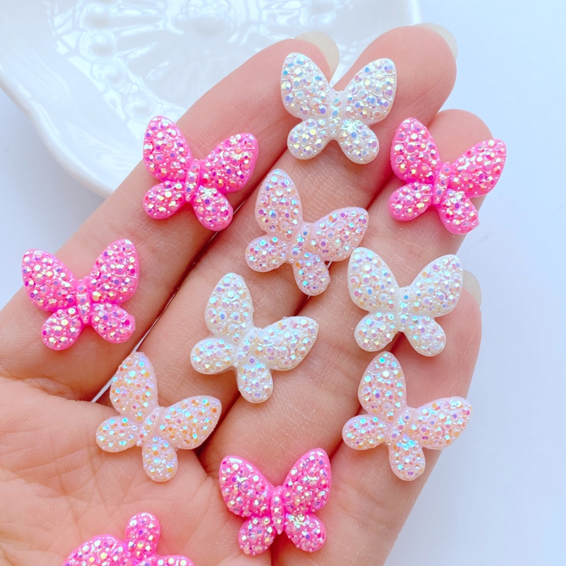 20 Peças Mini 14 * 15mm Manicure Resina Borboleta Brilhante Decorações Artesanato Brincos Decorações Alimentícias Acessórios de Bricolage Manicure