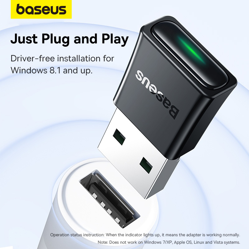 Baseus BA07 Adaptador USB Bluetooth 5.3 Para PC Portátil Alto-Falante Receptor De Áudio Sem Fio Instalação Driver De Alta Resolução