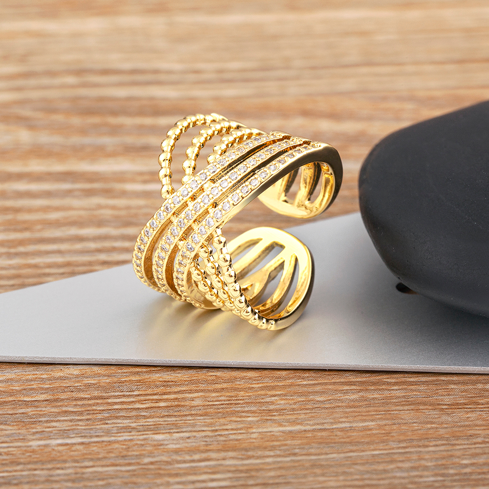 Anéis Cruzados Multilayer Para Mulheres Abertura Ajustável Com Banho De Ouro Nova Tendência Jóias Estéticas De Casamento De Luxo em Oferta na Shopee