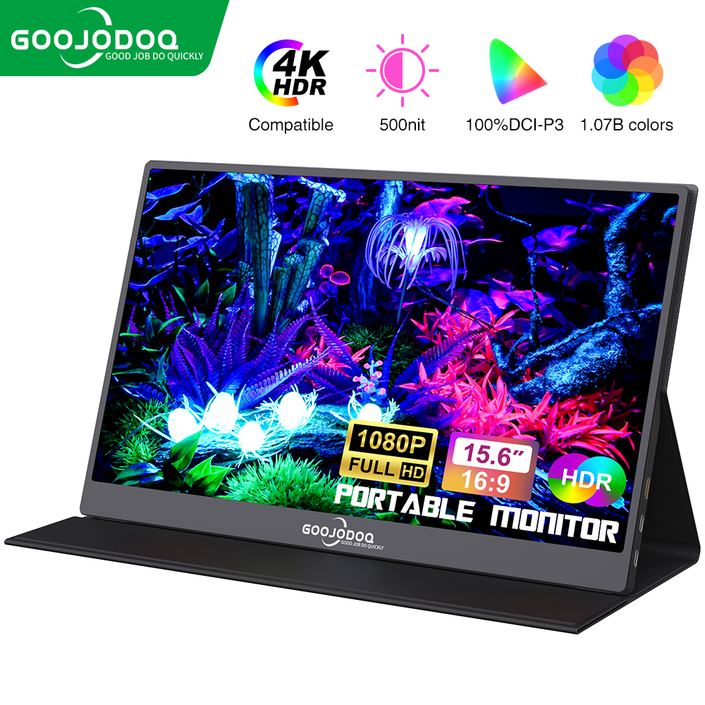 Monitor Portátil Goojodoq Para Notebook 15,6'1920 * 1080P FHD IPS Display USB-C HDMI iPad/PC/Mac/Phone/Xbox Switch/PS4