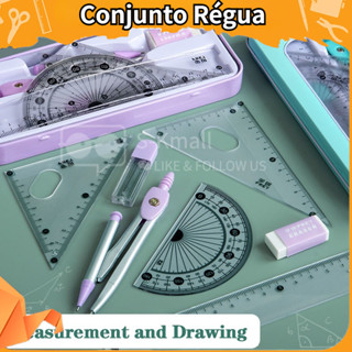 7Pcs/Lote Conjunto Régua Kawaii Kit De Desenho Geométrico Apagador Para Costas Da Escola De Bússola Material Escolar 2022 Papelaria
