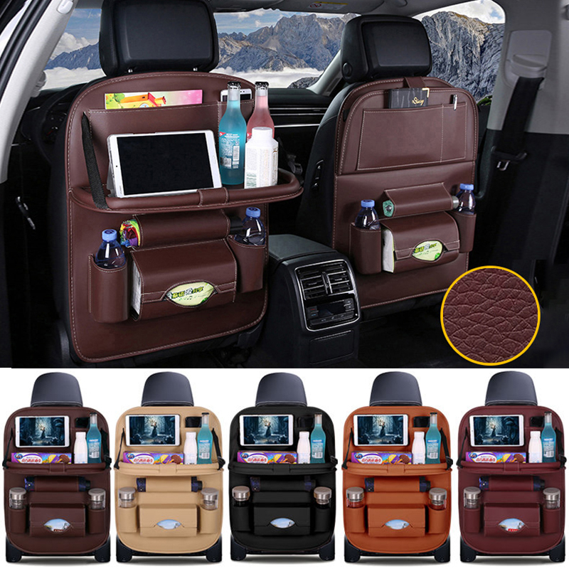 1PC Organizador De Encosto Do Banco Traseiro Carro Pu Bolsa De Couro Armazenamento Bandeja De Mesa Dobrável Saco De Viagem Acessórios Automotivos