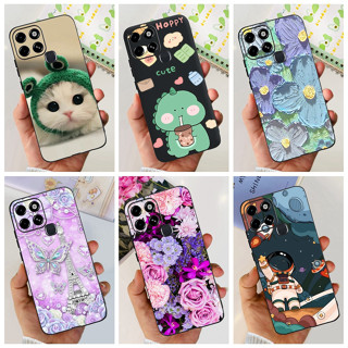 Infinix Smart 6 X6511E X657B Caixa Macia De Silicone Preto Smart6 Para Telefone Pintado Com Dinossauro De Gato Bonito