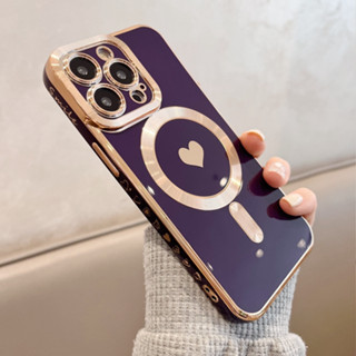 Luxo Magsafe Suave Sem Fio Carga Love Heart Case Para iPhone 14 13 12 11 Pro Max Plus Capa De Silicone Magnético