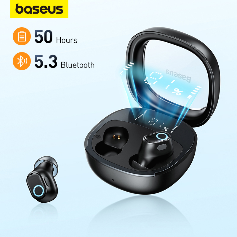 Baseus WM02 + Fones De Ouvido Sem Fio TWS Bluetooth 5.3 Display Inteligente Carga Rápida 50 Horas Vida Útil Da Bateria Longa