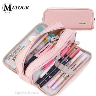 Estojo De Lápis De Tecido De Grande Capacidade Camada | Double Sided Pen Bag Pencil Case Pure Color Canvas Pocket Storage Pouch Stationery Office School Supplies