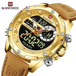 NAVIFORCE 9208 Relógio De Moda Masculina Analógico De Dupla Exibição Para Homens Movimento Seiko Couro
