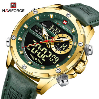NAVIFORCE 9208 Relógio Cronógrafo Multifuncional De Pulso De Couro De Fuso Horário Duplo Com Estilo Para Homens
