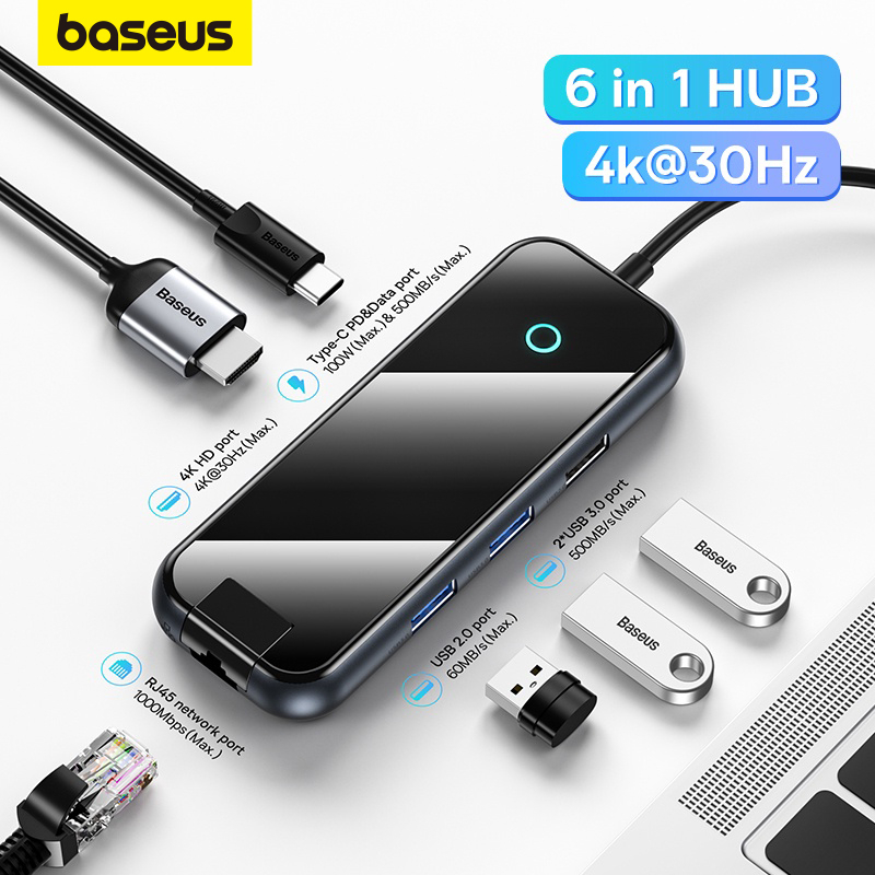 Baseus 4K Compatível Com HDMI RJ45 USB 3.0 Tipo C HUB Estação De Acoplamento Para MacBook Pro Air iPad em Oferta na Shopee