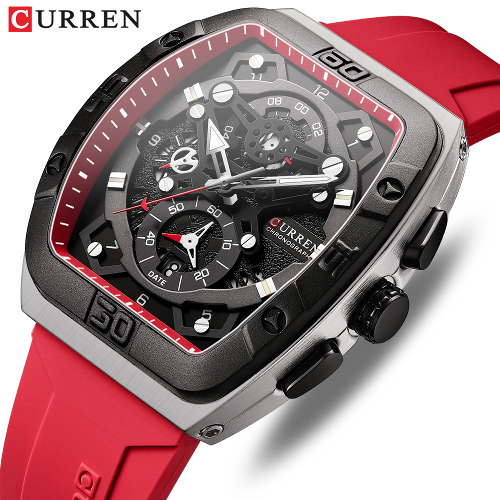 Relógio Original CURREN Cronógrafo De Marca Topo De Silicone Alça De Moda Casual Esportes Militares Quartzo À Prova D'água 8443 XL