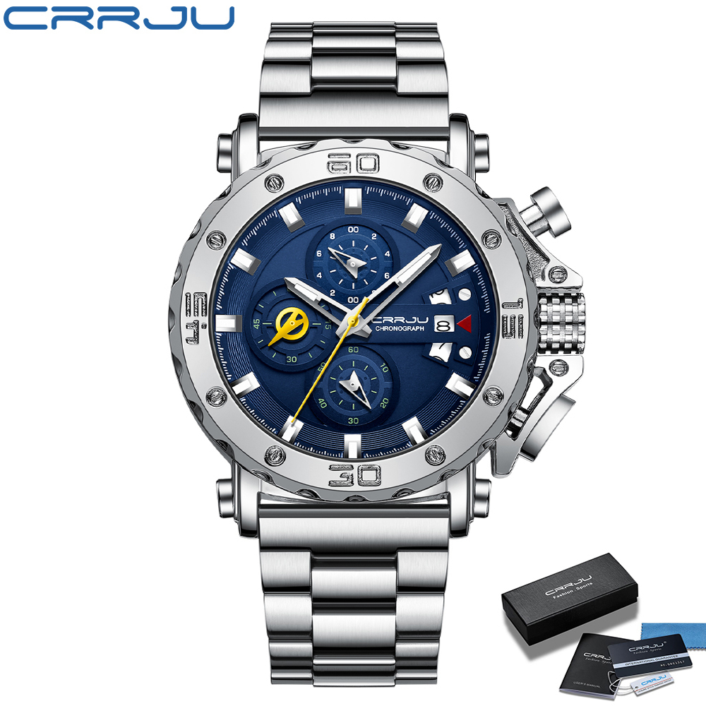 Detalhes do CRRJU Relógios Dos Homens Marca De Luxo Original Quartz Multifuncional À Prova D'água Militar Business Casual Sports 2294