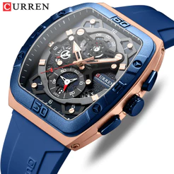 Novo CURREN Relógios Masculinos Originais Marca Top Chronograph Ponteiro Luminoso Discador De Silicone Correia Moda Casual Negócios Esportivos Quartzo À Prova D'água 8443 X
