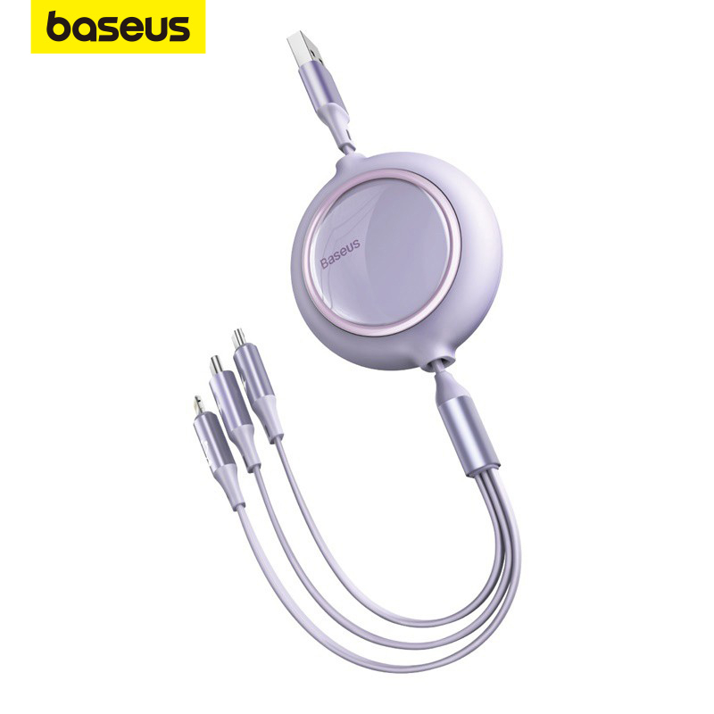 Baseus  3 in 1 3.5A Retractable Fast Charging Cable With Micro +Type C+Lighting Support Data Transmission em Oferta na Shopee
