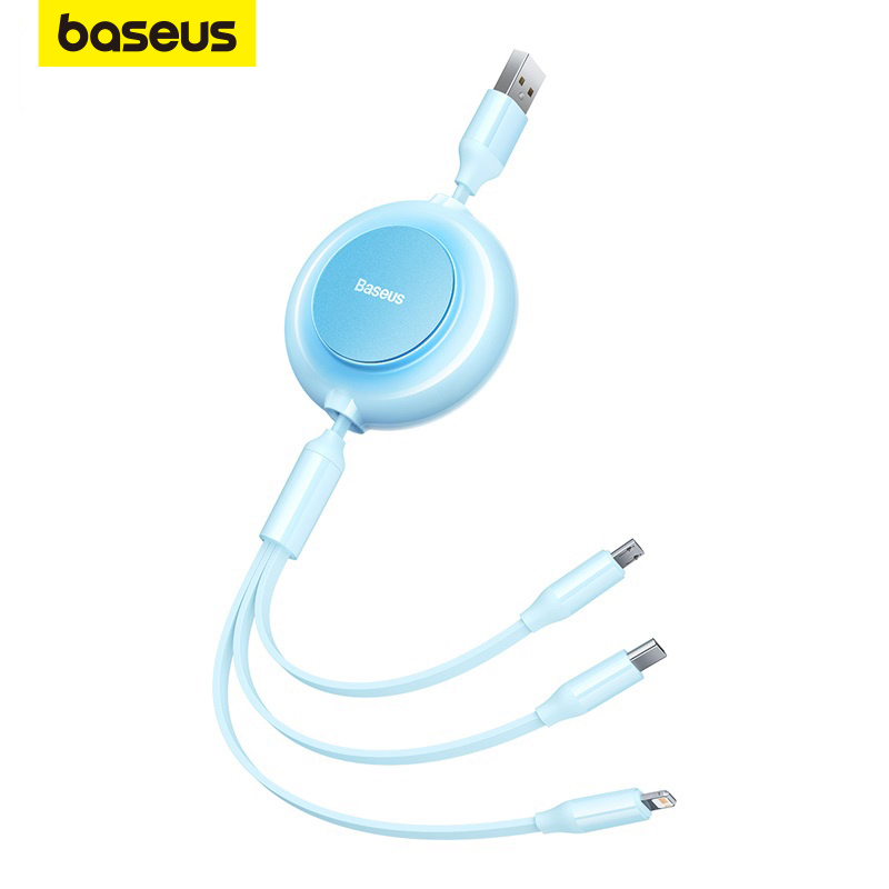 Baseus 3.5A Retractable 3 in 1 USB to M+L+C Fast Charging  Data Cable em Oferta na Shopee