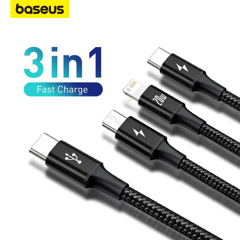 Baseus Cabo De Carregamento Rápido Tipo C 3 Em 1 Para phone 11 Pro (20W) em Oferta na Shopee