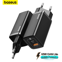 Carregador Rápido Baseus GaN5 Pro 2C + U 65W (Com Cabo Tipo C De 100W) Para iPhone 15 14 13 Pro Max