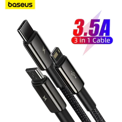 Cabo de carregamento rápido baseus 3 em 1 liga compatível para telefone