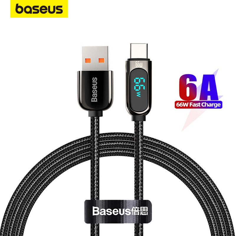 Baseus 66W Fast Charging LED Data USB Cable (6A) em Oferta na Shopee