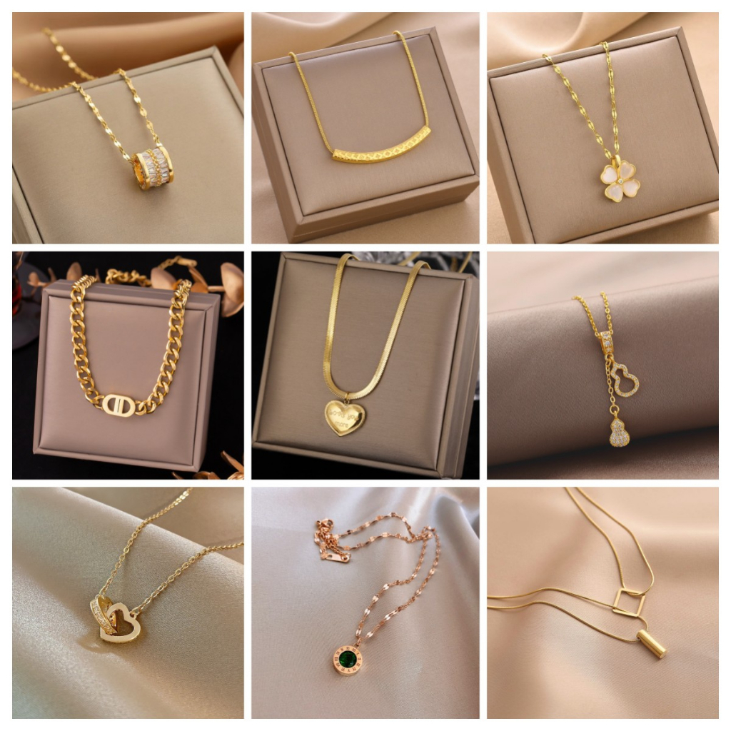 【 100 Estilos 】 non Colar De Aço Inoxidável Desbotado Para Mulheres , Ouro 18K Banhado , Acessórios Titânio em Oferta na Shopee