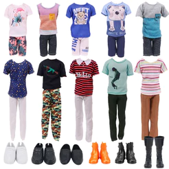 [sem boneca] Moda 5 Itens/lote Boneca Acessórios Para Ken = 3 Tops Calças Roupas + 2 Sapatos