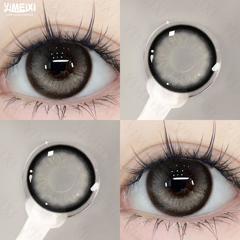 Yimeixi 2 pcs (1 Par) Lentes De Contato Cinza Com Grau Hidrofílicas Macias Maquiagem De Olhos Redondos De 0 De Cor 1 Ano De Uso