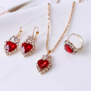 Conjunto De Jóias De Luxo Moda Feminina (Colar + Brincos + Ring)