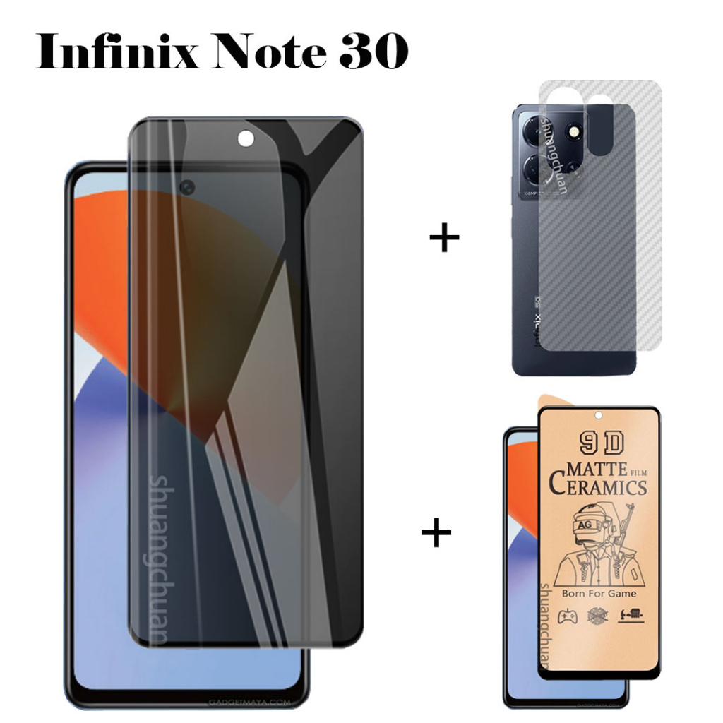 Infinix Nota 30 5G Película De Vidro Temperado Anti-Espionagem Privacidade pro Protetor De Tela Cerâmica Traseira 3 Em 1