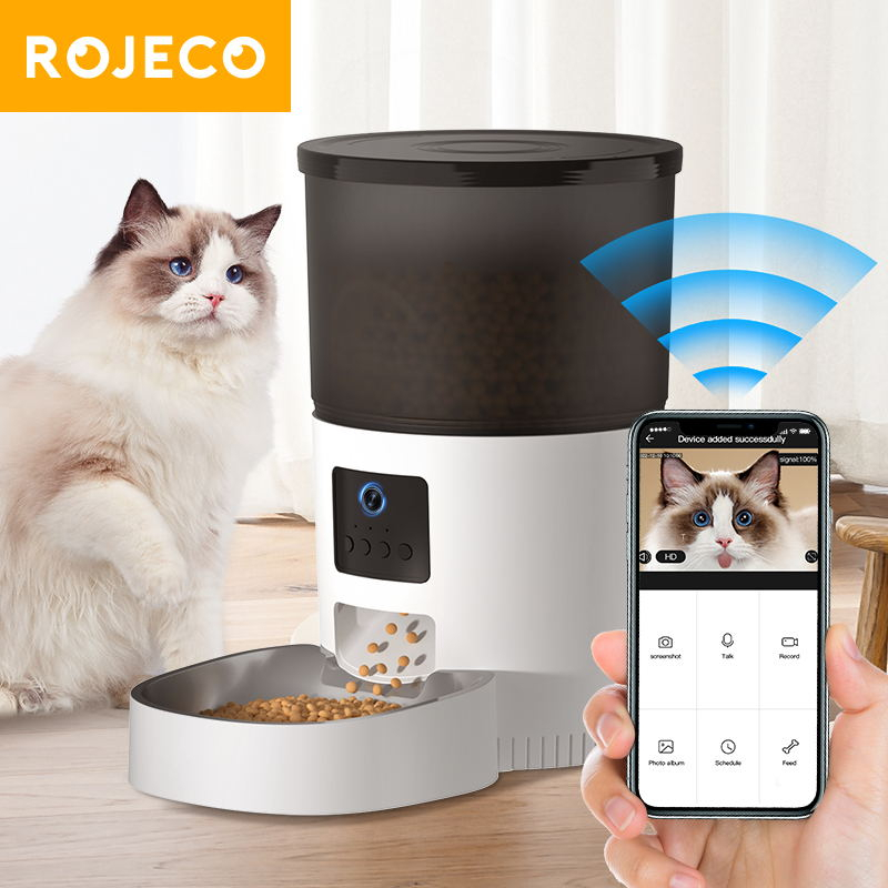 【 Camera + WiFi Control 】 Rojeco Alimentador Automático De Gatos 3L Com Câmera De Vídeo Dispensador De Alimentos Para Pet Gravador De Voz Inteligente Controle Remoto Cães