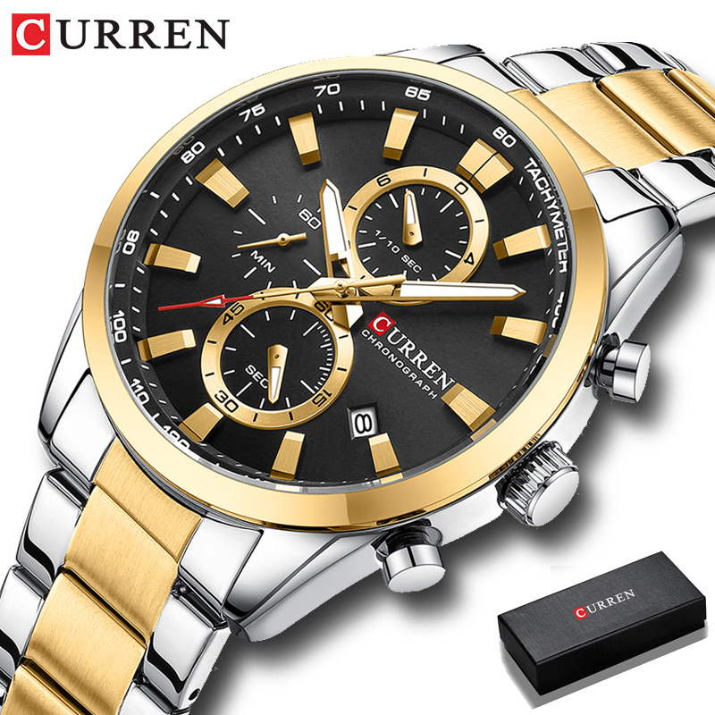 Original CURREN Relógios Masculinos Top Brand Moda Luxo Aço Inoxidável Cronógrafo Multifuncional Discagem Casual Negócios Militares Desportivos Quartzo Analógico À Prova D'água 8445